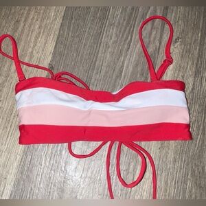 Red and Pink Striped Bikini Top